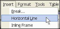 To insert a horizontal rule, from the menu, select Insert Horizontal Line. Right-click on the line and select Horizontal Line Properties from the pop-up menu.