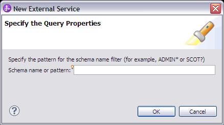 14. Click Next. 15. In the Find Objects in the Enterprise System window, click Edit Query. 16. In the Specify the Query Properties window, specify the schema name or pattern you want to work with.