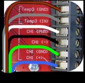 . Channel 1 and 3 wiring: SM150 wiring Colour GP1 terminal Power 0V brown CH1 (GND) Power V+ white CH1 (PWR) Signal HI blue CH1 (+) Signal LO black CH1 (-) Cable shield green CH1 (GND) Temperature+