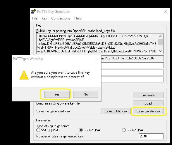 6) Save the Private key by clicking Save private key button.
