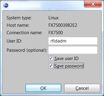 Enter rfidadm. Leave the Password (optional) field blank.