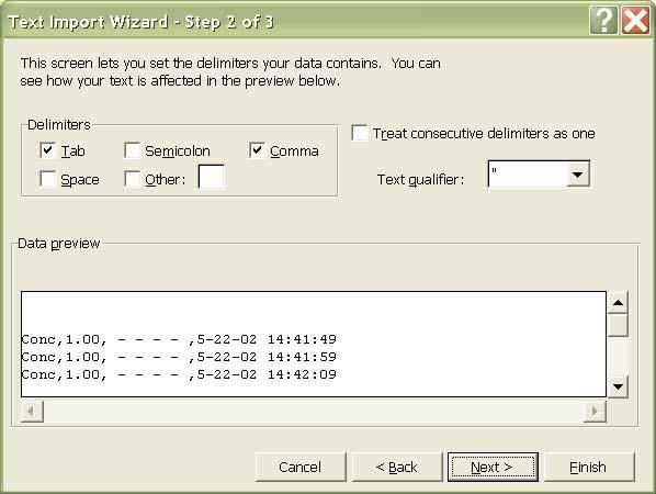 5.3 Text Import Wizard- Step 2 of 3 See Figure 24.