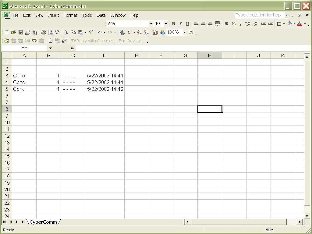 Figure below shows CyberComm data presented on a Microsoft Excel