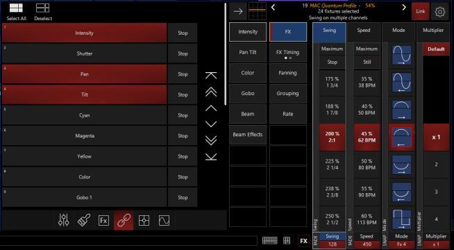 All effects parameters will track through your cue list like any other device