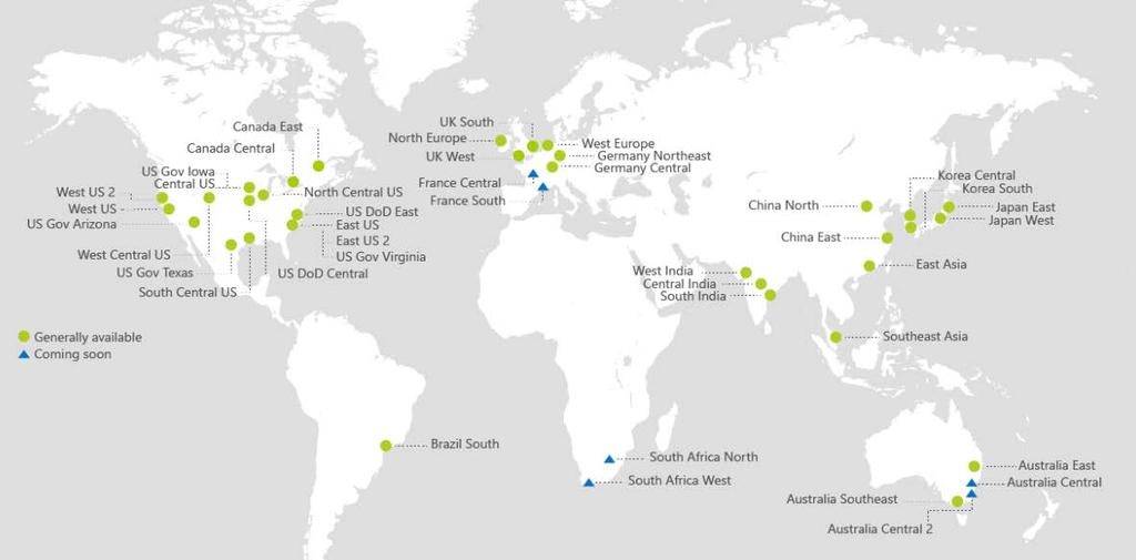 42 Data center regions Azure is generally available in 36