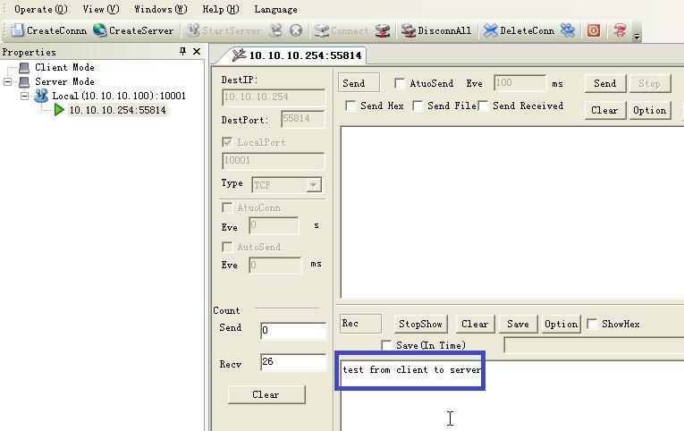 At Server PC, type reply from server to client, and click the Send button.