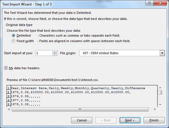 Import CSV Data (step 3) In the Text Import Wizard