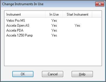 4 External Peripheral Devices External Devices Controlled by a Mass Spectrometry Application Figure 26. Run Sequence dialog box showing the default start instrument 4.