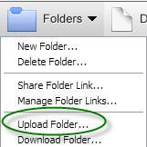 You can also upload a folder by selecting the Upload Folder command from the Folders menu.