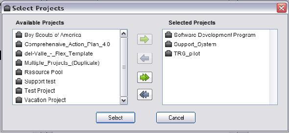 Select Projects Selecting this option enables the user to select specific projects they want to report against.