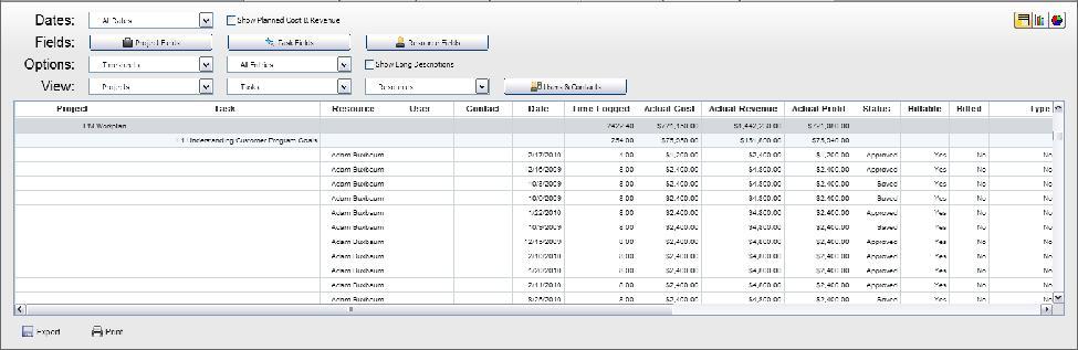 Time & Expense Report The sixth reporting option on the Project Reporter is the Time & Expense Report.
