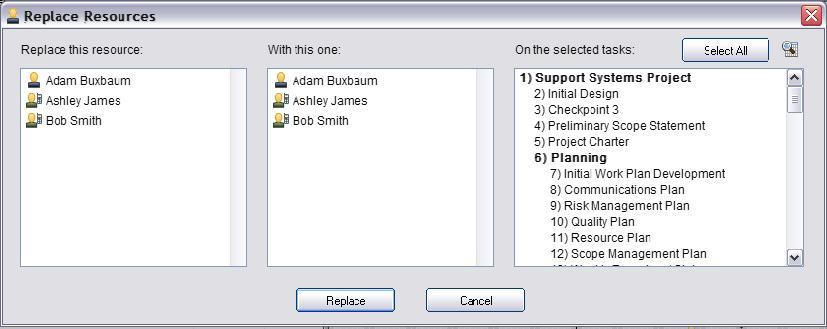 3. Use the Replace Resource feature The third way to allocate resources to a task is by using the Replace Resources command.