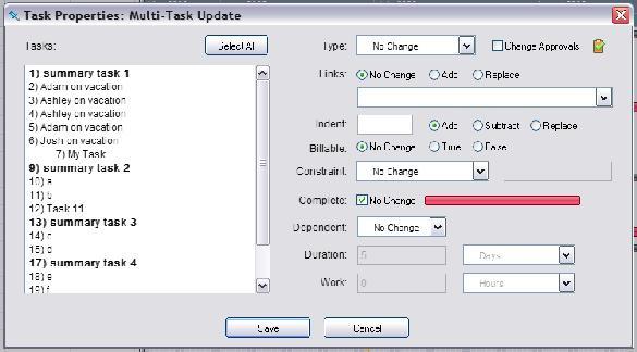 Mass Update You can easily edit an individual task or multiple tasks through the Mass Update