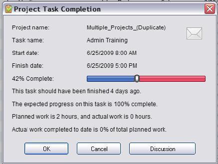 Once given permission, the resource can go to the Project Calendar and set task completion in one of the