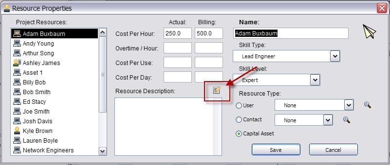 Custom Resource Related Fields - Users can also add custom resource related fields within the Resource Properties sandbox.