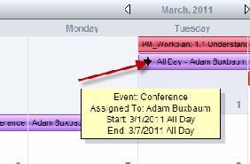 Users can also select to display Events where they are listed as Bust, Out of Office, Free