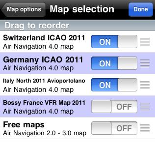 The «Maps» settings module Air Navigation 4 has a new map engine, capable of displaying multiple maps at the same time an specify which map should be displayed on top where they overlap.