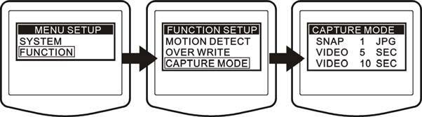 FUNCTION CAPTURE MODE Select the recording mode when motion triggered.