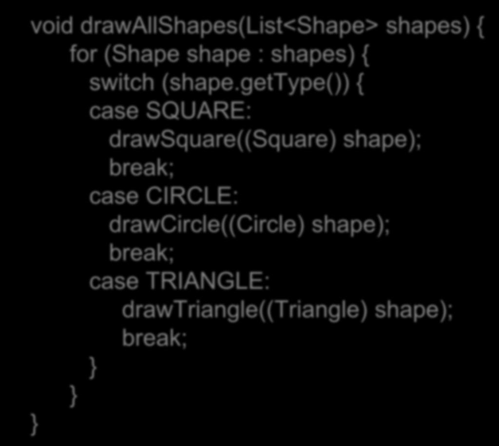 Server class void drawallshapes(list<shape> shapes) { for (Shape shape : shapes) { switch (shape.