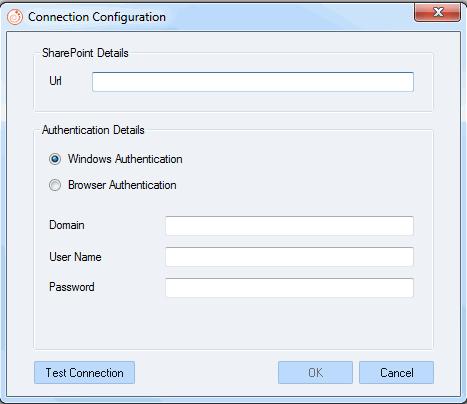 8 FileLoader for SharePoint End User s Guide To create a new connection: 1 From the Configured Site Collections dialog (accessible via the FileLoader Select Content Types or Set Destination option