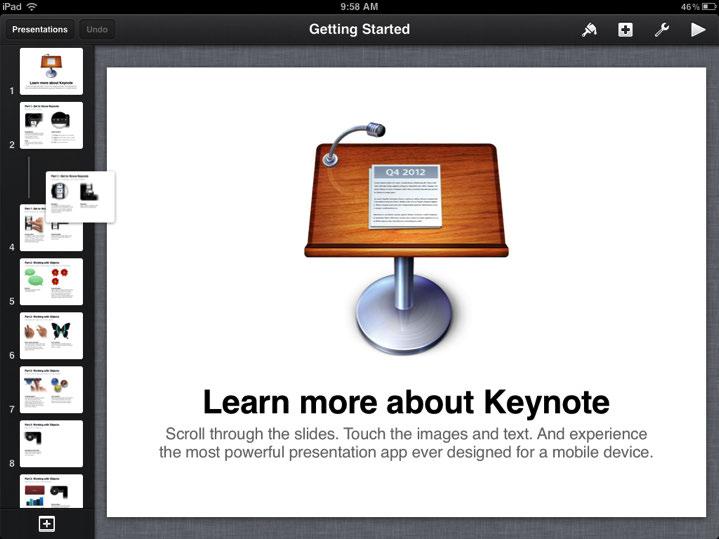 Section 11 Keynote Keynote is a feature-rich presentation app that is built and maintained by Apple for the ipad.
