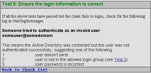 Active Directory Checklist Test 8: Ensure the login information is correct Configuration Details If the issue remains unresolved, you must complete "Diagnostic Checklist" (with an 'X' in the passed