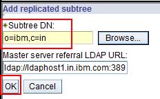 This screen resembles the one displayed in Figure 11, except that the Subtree DN value is filled in with the selected subtree name: in this case, o=ibm,c=in.