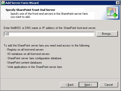 Add Server Farm Wizard Quest Management Console comes with the Add Server Farm Wizard, which allows the users to add an individual SharePoint server farm to the product scope.
