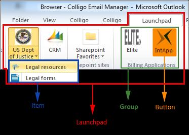 Email Manager Launchpad Lists There are four lists in Colligo Administrator that can be used to configure and manage the Launchpad ribbon
