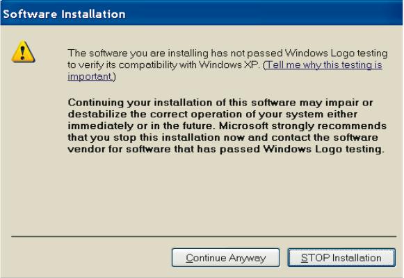 Step 8: When the Software Installation warning message appears, click Continue Anyway.
