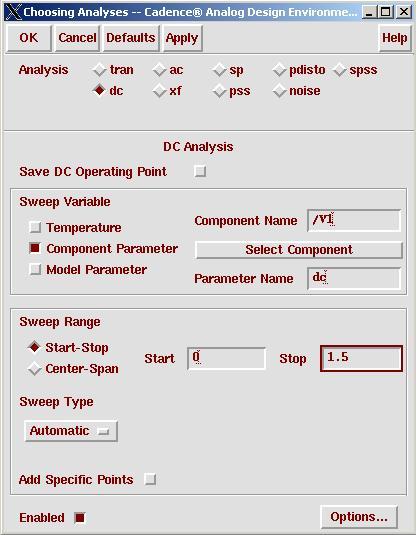 Now enter start-stop values for Sweep Range in Choose Analysis window as shown below and press OK.