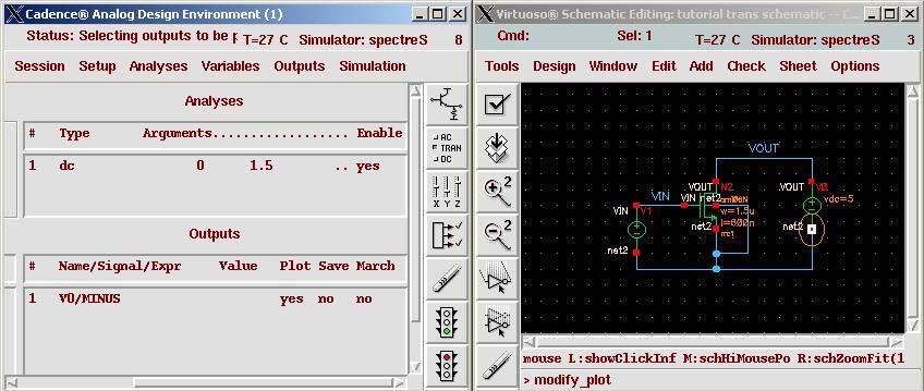 This will activate the Schematic Window allowing you to pick signals (nets/wires) that you would like to have plotted during the simulation.