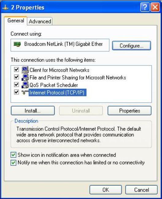 3. Select "Internet Protocol (TCP/IP)" and click "Properties".