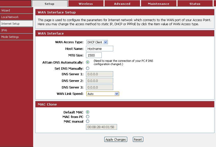 4-1-3 Internet Setup This page is used to configure the parameters for Internet network which connects to the WAN port of your Access Point.
