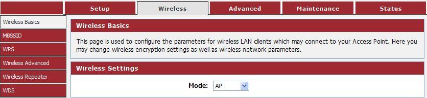 4-2 Wireless Click Wireless menu on the top of web management interface, and the following message will be displayed on your web browser: There are six submenus
