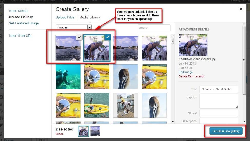 Create a new Gallery button in the lower right corner of