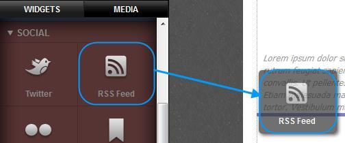 RSS Feed Click Widgets, then expand the Social section to find the RSS Feed widget.