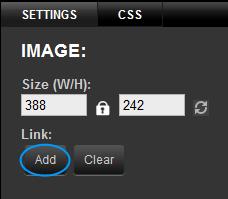 Image Links You can add links to images within the Image settings panel. Click the Add button to open the new links tool.