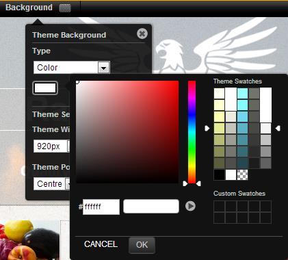 Changing background colour Set a solid colour as your background. Colour picker Colour chip Click on the colour chip then select a colour.