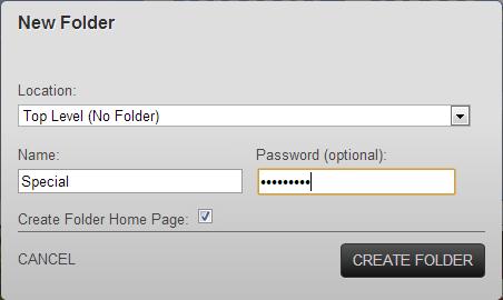 Password protecting pages Click Add in the top left corner of the screen and click Folder from the drop down menu.