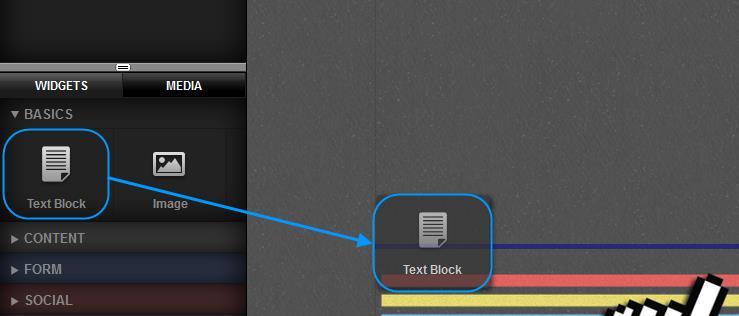To add new text, Drag the Text block widget to the area on your website that you would like to enter your text.