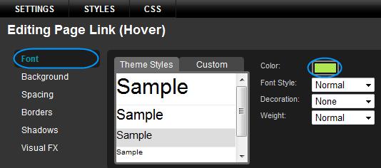 Step 9 Click Save Changes. Now, click edit next to the Page Link (Hover) link. 0 Change the Font Colour to match the colour of the background you set in step 8.