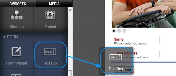 Telephone Number Drag the Text box widget onto your form. Double click on the Form to open the settings.