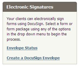. From the Forms and Applications page, choose the Create a DocuSign Envelope
