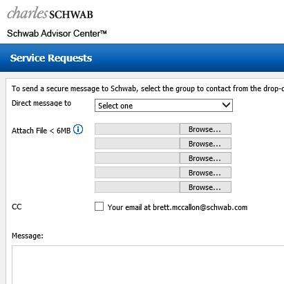 Home >> Advisor resources >> Submit forms through Service Requests Submit forms through Service Requests Easily send important documents to Schwab.