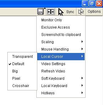Mouse Handling The submenu for mouse handling offers two options for synchronizing the local and the remote mouse cursors.