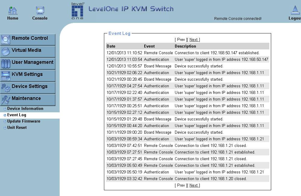 5.7.2 Even log Event Log List Above figure displays the log list including the events that are logged by the KVM IP Console Module. 5.7.3 Update Firmware Update Firmware The KVM IP Console Module is a complete standalone computer.