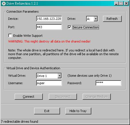 Drive Redirection dialog Device This is the address (either the