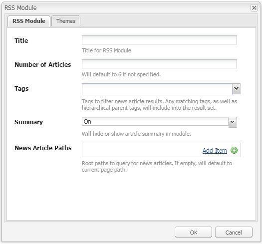 Number of Articles: Set how many articles you want to show Tags: Filter the RSS Feed by tags.