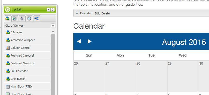 Adding a Full Calendar Component to Your Page To Add a Calendar Component to your page, select it from your SideKick and drop it into the content area.